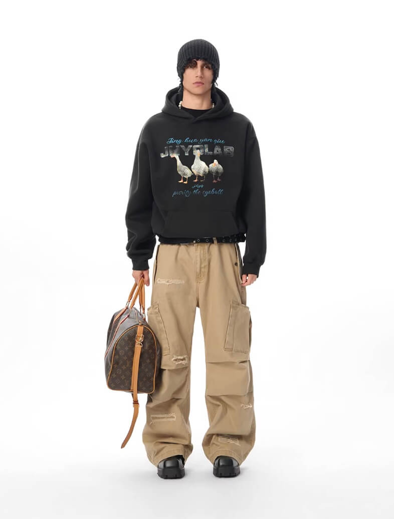 JHYQ Vintage Lucky Duck Print Hoodie
