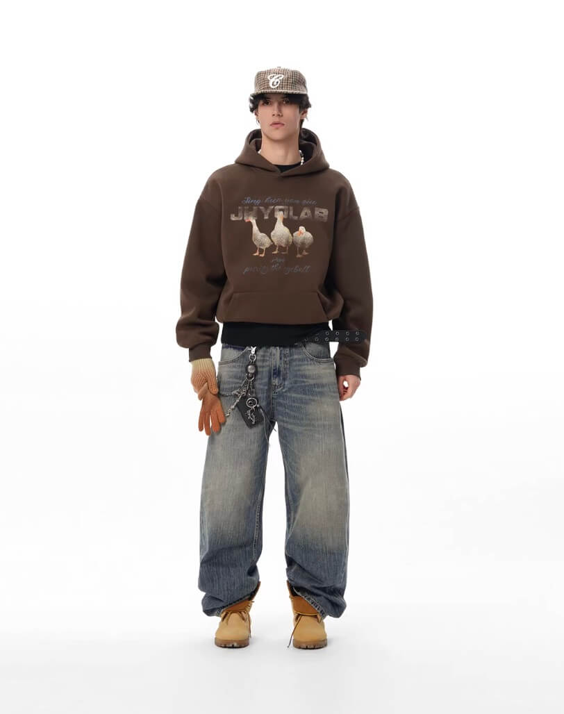 JHYQ Vintage Lucky Duck Print Hoodie