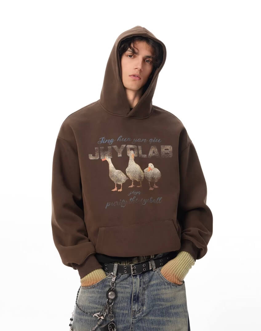 JHYQ Vintage Lucky Duck Print Hoodie