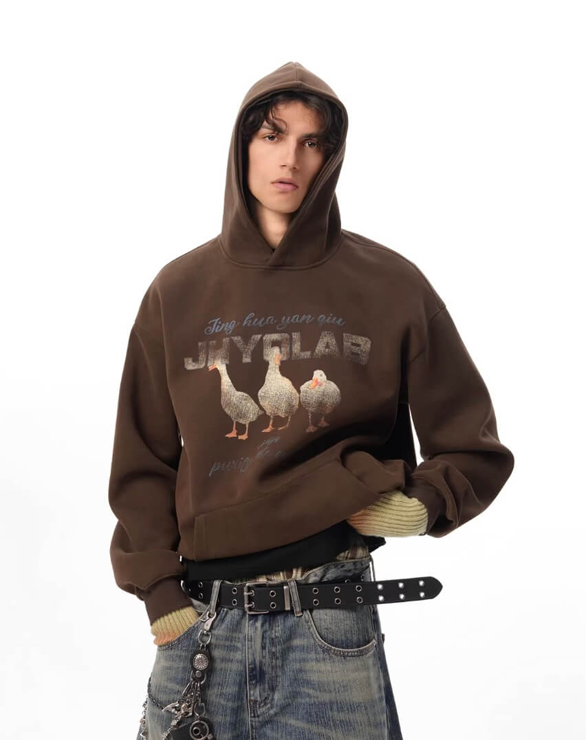 JHYQ Vintage Lucky Duck Print Hoodie