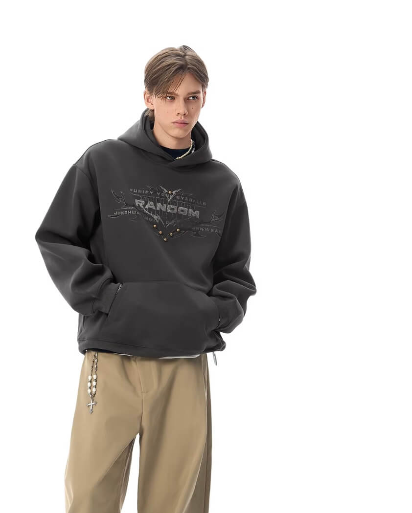 JHYQ RANDOM Letter Print Studded Hoodie