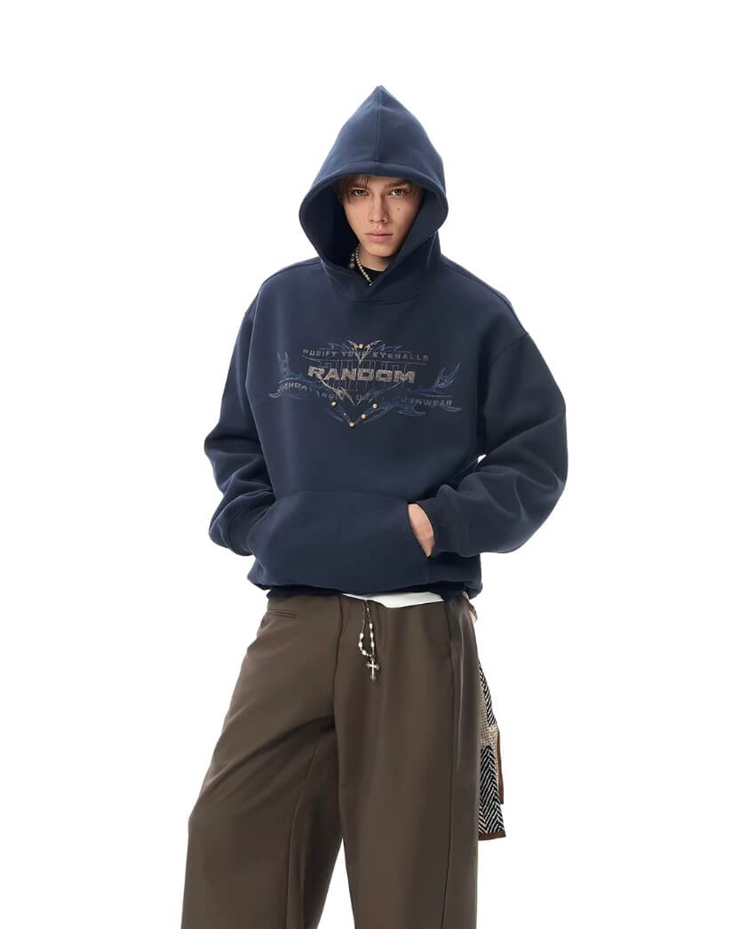 JHYQ RANDOM Letter Print Studded Hoodie