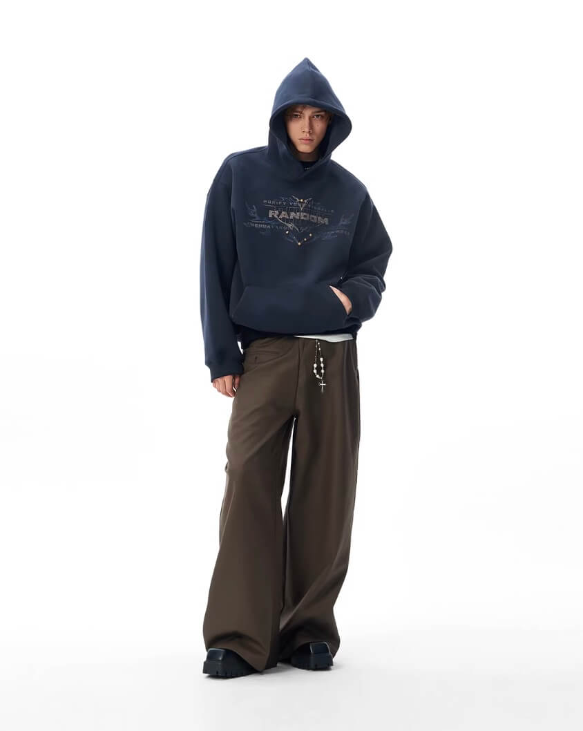 JHYQ RANDOM Letter Print Studded Hoodie