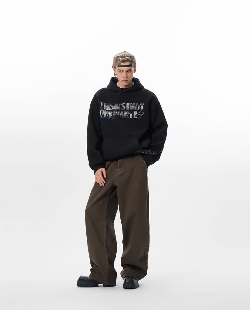 JHYQ Vintage Letter Print Rivet Hoodie