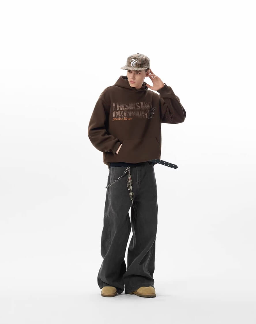 JHYQ Vintage Letter Print Rivet Hoodie