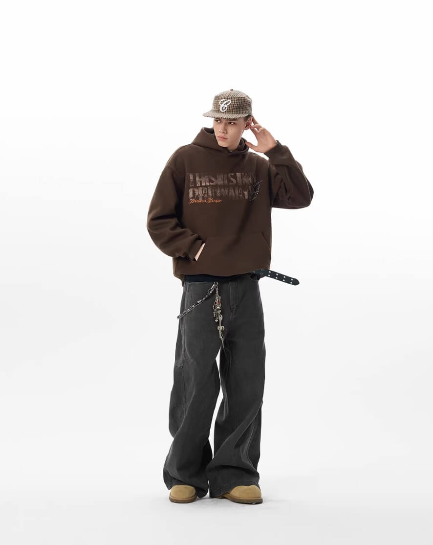 JHYQ Vintage Letter Print Rivet Hoodie