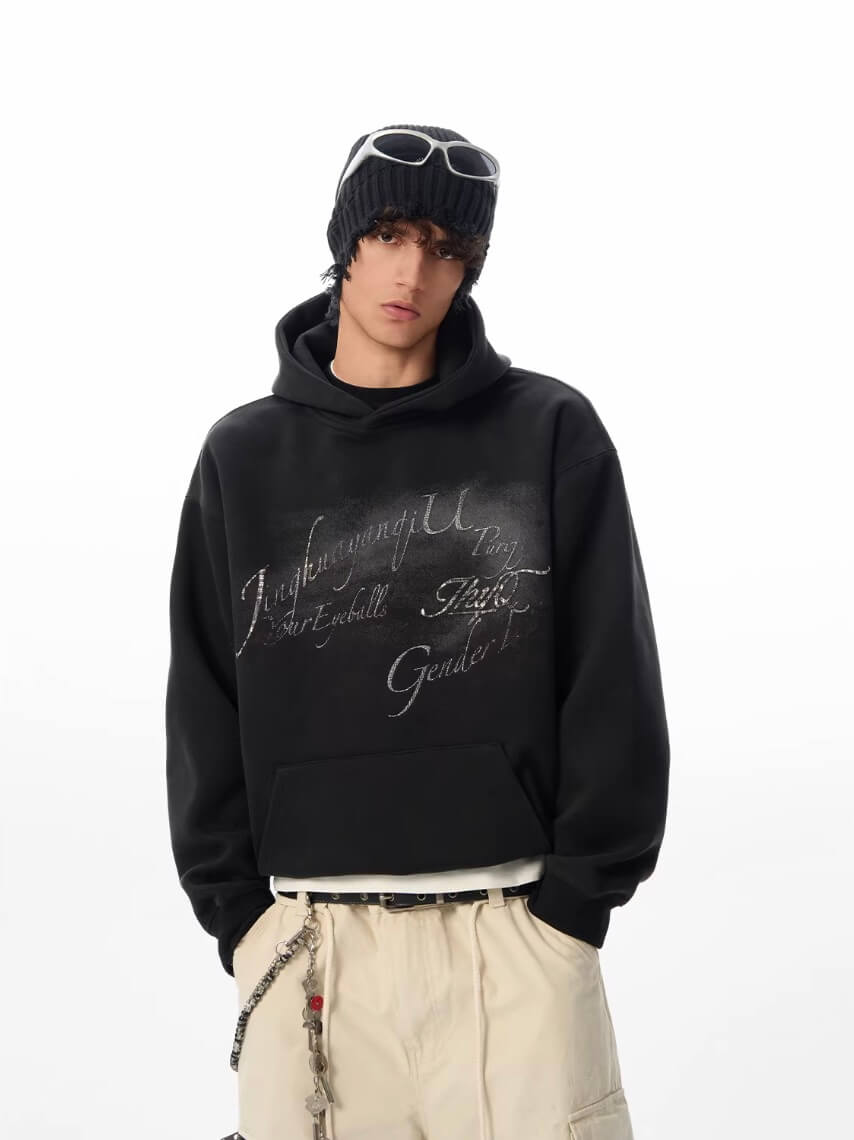 JHYQ Vintage Gradient Lettering Print Hoodie