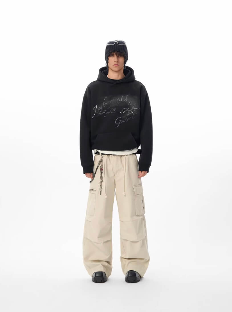 JHYQ Vintage Gradient Lettering Print Hoodie