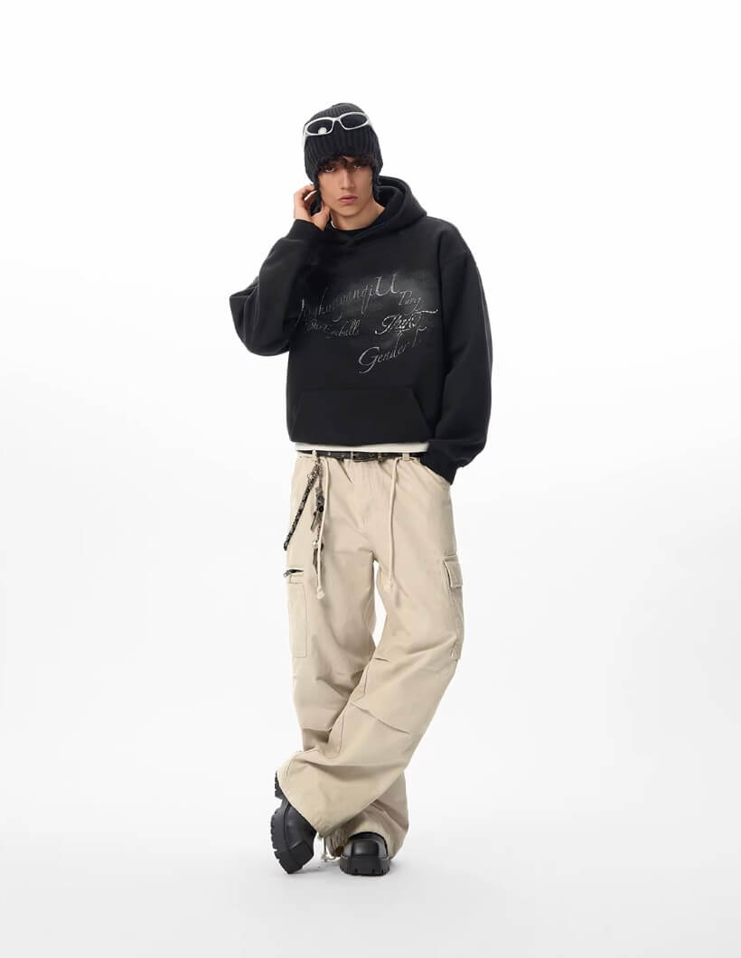 JHYQ Vintage Gradient Lettering Print Hoodie
