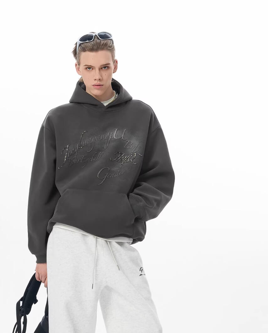 JHYQ Vintage Gradient Lettering Print Hoodie