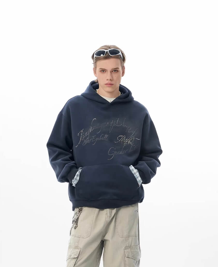JHYQ Vintage Gradient Lettering Print Hoodie