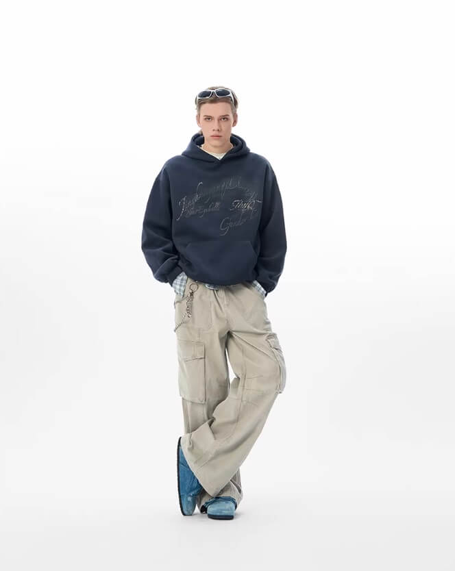 JHYQ Vintage Gradient Lettering Print Hoodie