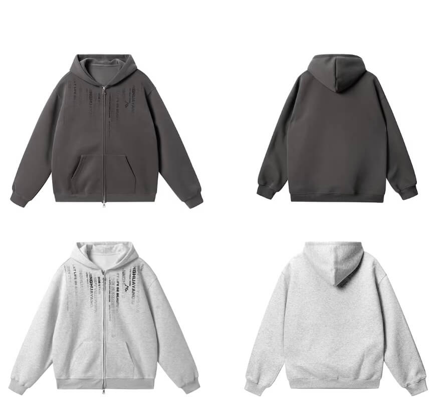 JHYQ Vertical Code Print Double Zipper Hoodie