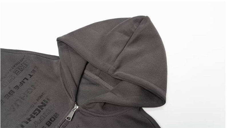 JHYQ Vertical Code Print Double Zipper Hoodie