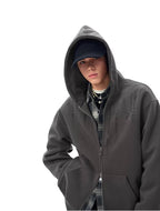 JHYQ Vertical Code Print Double Zipper Hoodie