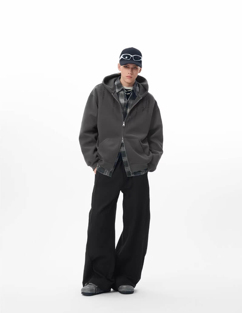 JHYQ Vertical Code Print Double Zipper Hoodie
