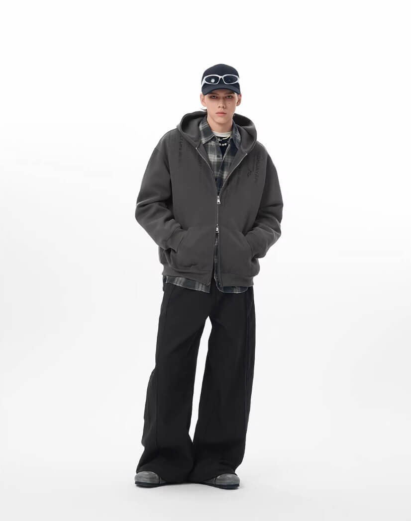 JHYQ Vertical Code Print Double Zipper Hoodie