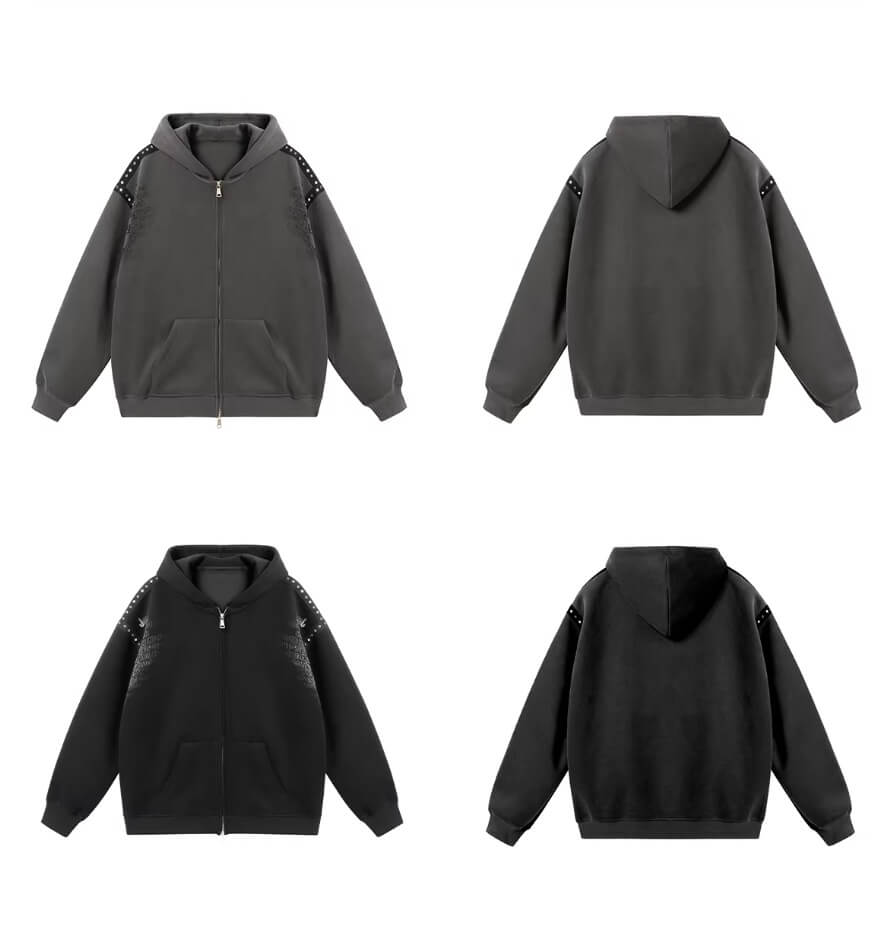JHYQ Punk Style Studded Double Zipper Hoodie