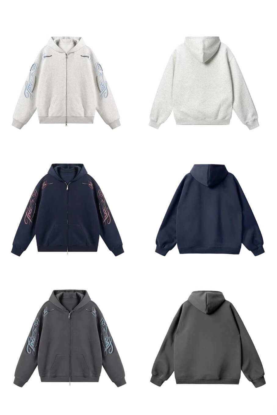 JHYQ Studded Calligraphy Print Double Zipper Hoodie