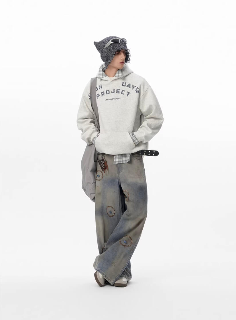 JHYQ Vintage Curved Lettering Print Hoodie