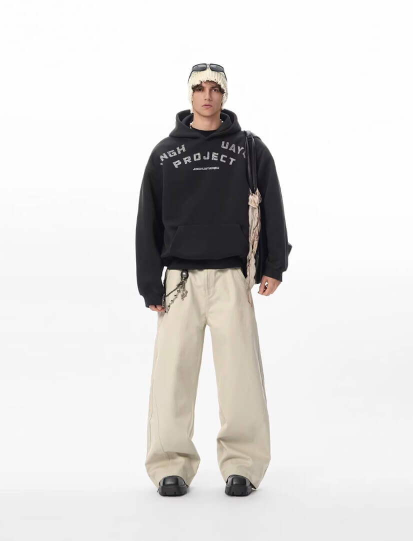 JHYQ Vintage Curved Lettering Print Hoodie