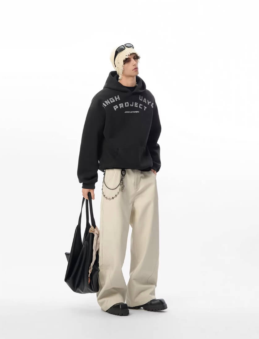 JHYQ Vintage Curved Lettering Print Hoodie