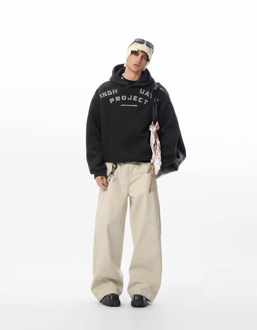 JHYQ Vintage Curved Lettering Print Hoodie