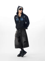 JHYQ Fist Print Rivet Shoulder Detail Cropped Zip Up Hoodie