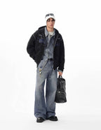 JHYQ Fist Print Rivet Shoulder Detail Cropped Zip Up Hoodie
