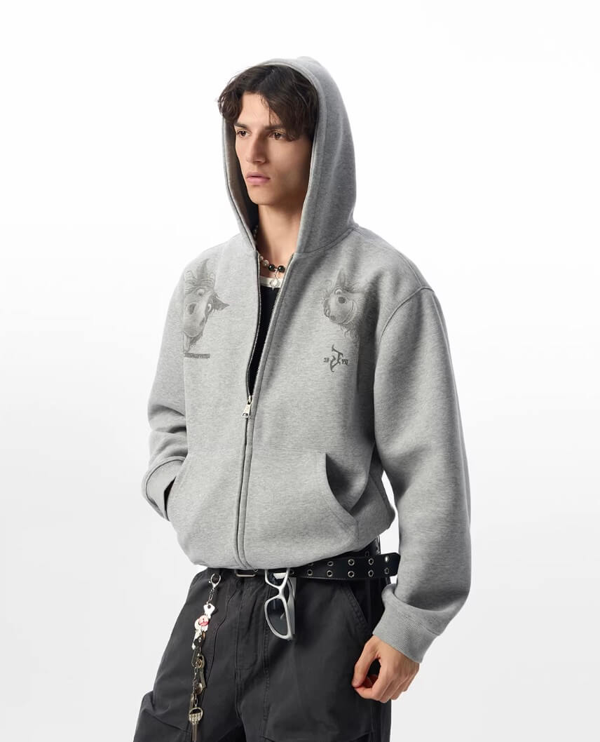JHYQ Horse Print Cropped Zip Up Hoodie