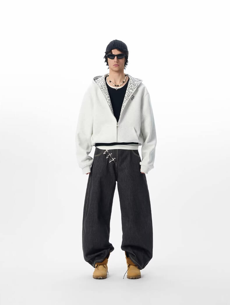 JHYQ Leopard Print Lined Cropped Hoodie