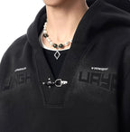 JHYQ Metal Buckle V Neck Cropped Hoodie