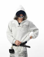 JHYQ Metal Buckle V Neck Cropped Hoodie