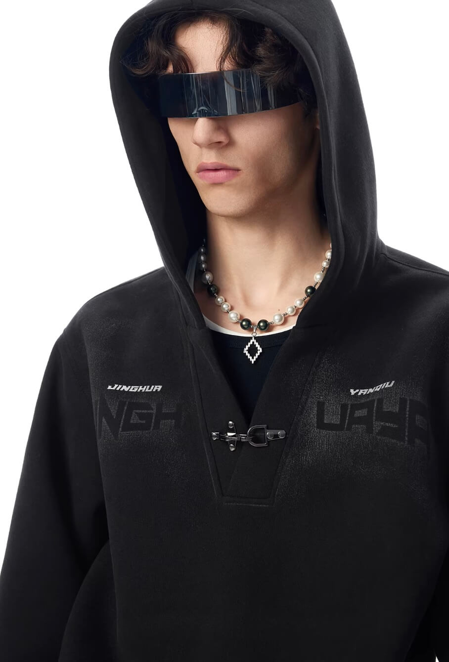 JHYQ Metal Buckle V Neck Cropped Hoodie