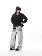 JHYQ Eye Rivet Rope Drawstring V Neck Cropped Hoodie