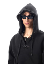 JHYQ Eye Rivet Rope Drawstring V Neck Cropped Hoodie