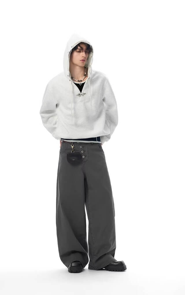 JHYQ Eye Rivet Rope Drawstring V Neck Cropped Hoodie