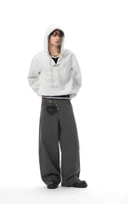 JHYQ Eye Rivet Rope Drawstring V Neck Cropped Hoodie
