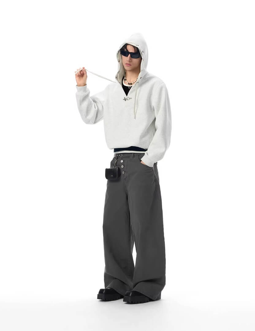 JHYQ Eye Rivet Rope Drawstring V Neck Cropped Hoodie