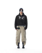 JHYQ Pegasus Print Rivet Hood Cropped Zip Up Hoodie