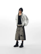 JHYQ Pegasus Print Rivet Hood Cropped Zip Up Hoodie