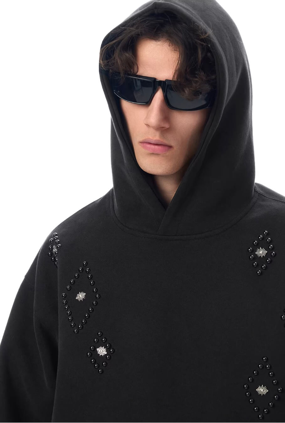 JHYQ Diamond Studded Eye Rivet Hoodie