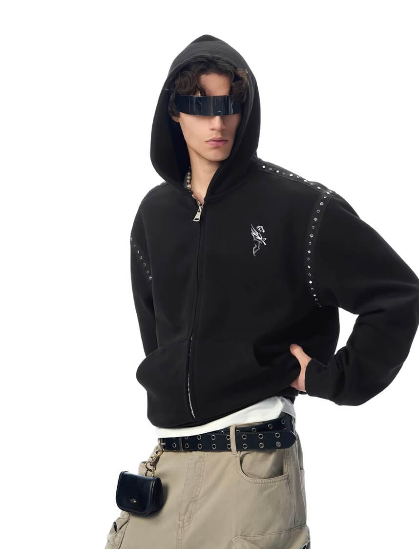 JHYQ Rivet Shoulder Cropped Zip Up Hoodie