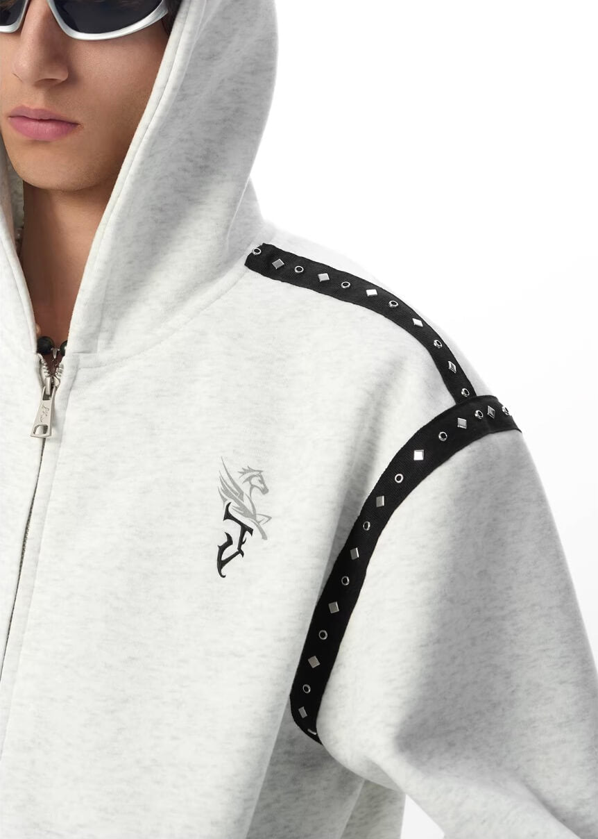 JHYQ Rivet Shoulder Cropped Zip Up Hoodie