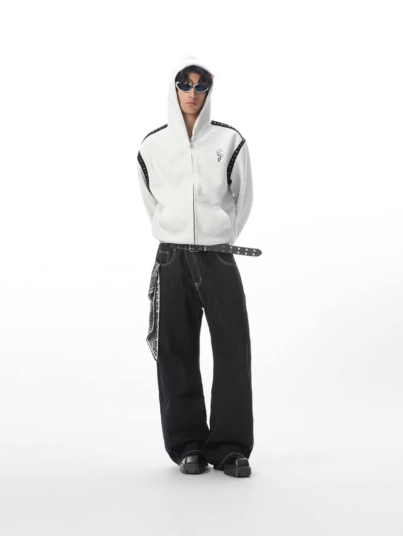 JHYQ Rivet Shoulder Cropped Zip Up Hoodie