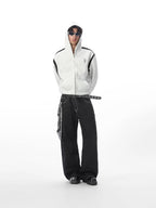 JHYQ Rivet Shoulder Cropped Zip Up Hoodie
