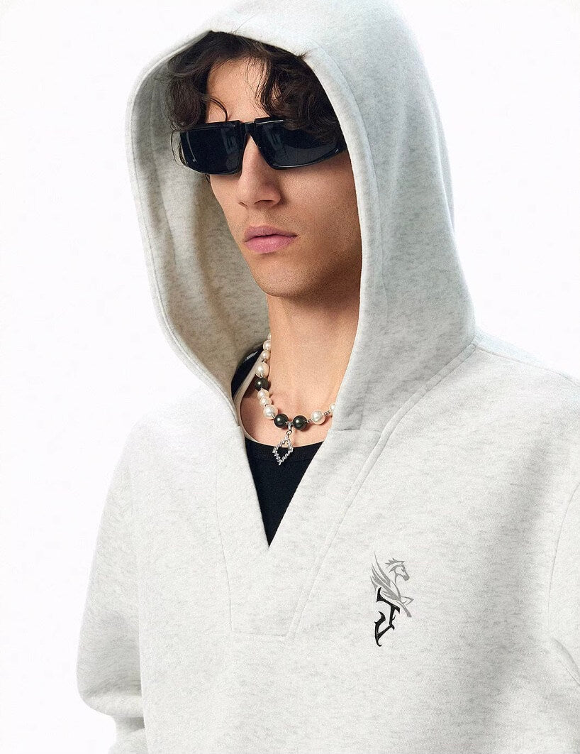 JHYQ Pegasus Logo V Neck Cropped Hoodie