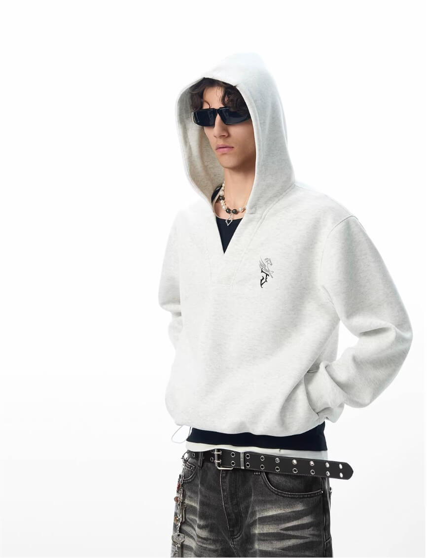 JHYQ Pegasus Logo V Neck Cropped Hoodie