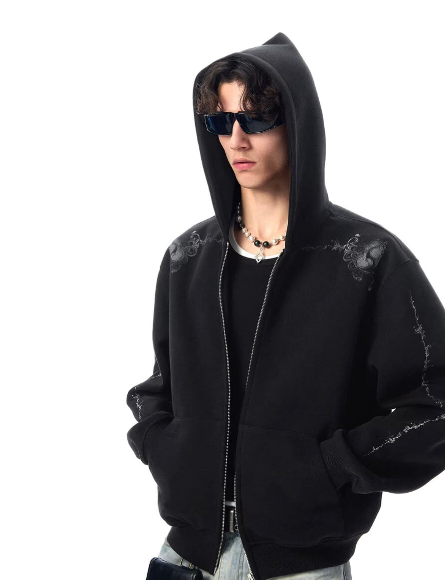 JHYQ Vine Horse Cropped Zip Up Hoodie