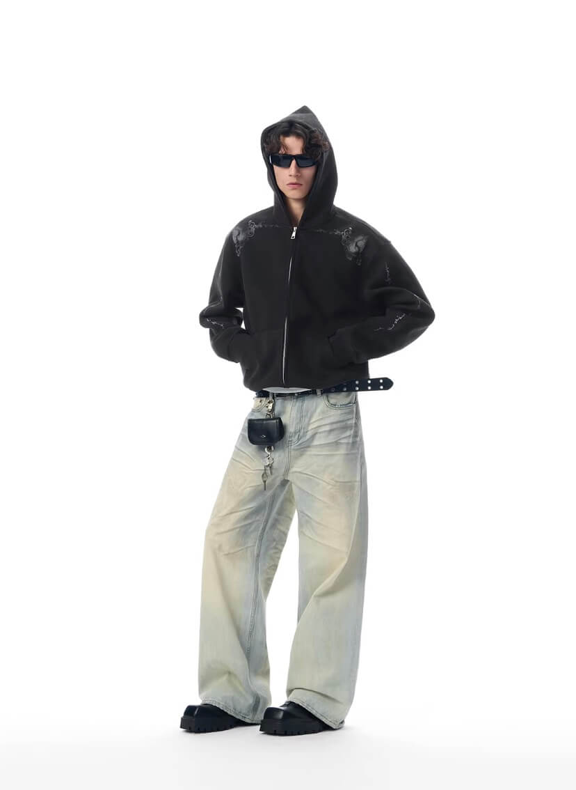 JHYQ Vine Horse Cropped Zip Up Hoodie